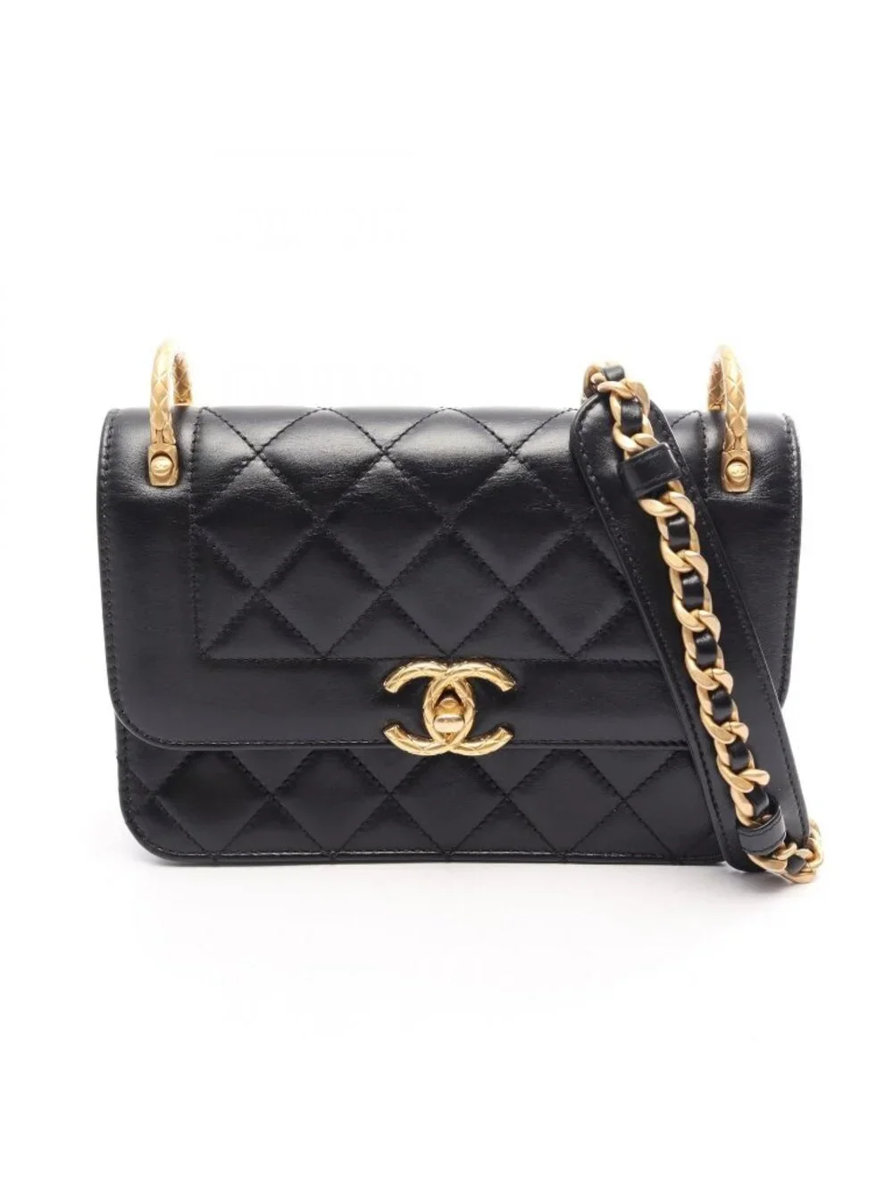 Chanel Shoulder Bag Quilted Small Flap Black Leather Chain